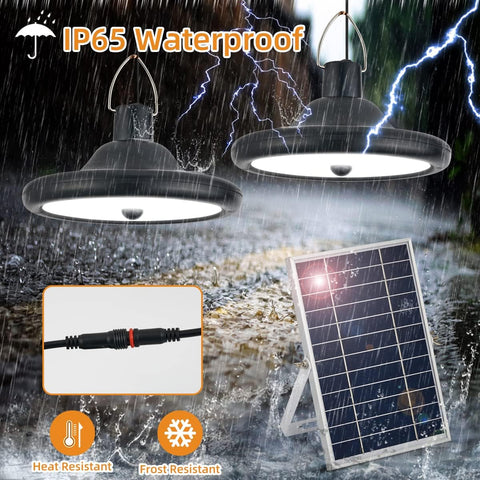 Solar Light Outdoor Indoor, dubbele kop zonne-hanglamp met bewegingssensor en afstandsbediening, IP65 waterdichte 5m kabel voor tuin, terras, balkon, garage, schuur