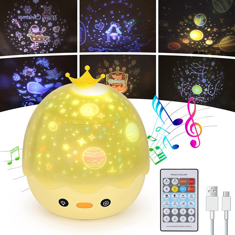 Sterrenprojector Nachtlampje, 360° Rotatie Muzikaal Nachtlampje + Timer + Afstandsbediening + 6 Projectiefilms, Kindernachtlampje, voor Halloween, Kerstmis, Feesten, Babymeisje Jongen Cadeau