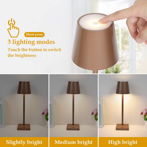 Tafellamp Draagbaar USB Oplaadbaar Modern Bedlampje Dimbaar Aanraakhelderheidsregeling voor Eetkamer Slaapkamer Camping Balkon Buiten Bruin