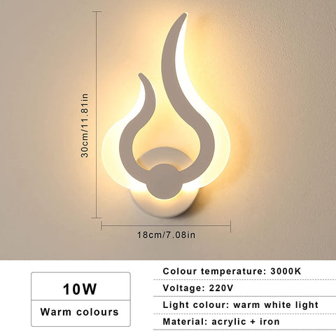 Led-wandlamp voor binnen, moderne LED-wandlamp 12W, warm wit 3000K, 220V, acryl, vlamvorm, gemonteerde nachtverlichting, voor woonkamer, hal, slaapkamer, B18cm * H30cm