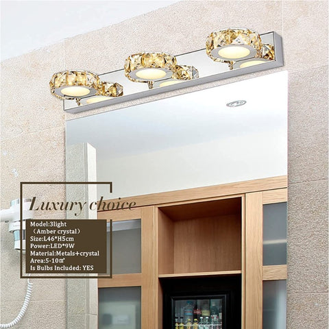 9W spiegellampen, Kristallen badkamerlamp, Moderne spiegelvoorlamp, 6000 k wit licht, IP44, voor badkamerspiegels kaptafels kasten