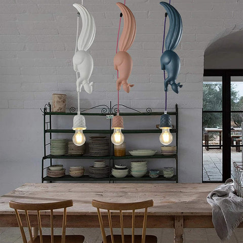 Hars Eekhoorn Kroonluchterlamp, Moderne Industriële Hangende Dierenlamp voor Kinderkamer Keuken Verlichtingsarmaturen-Blauw