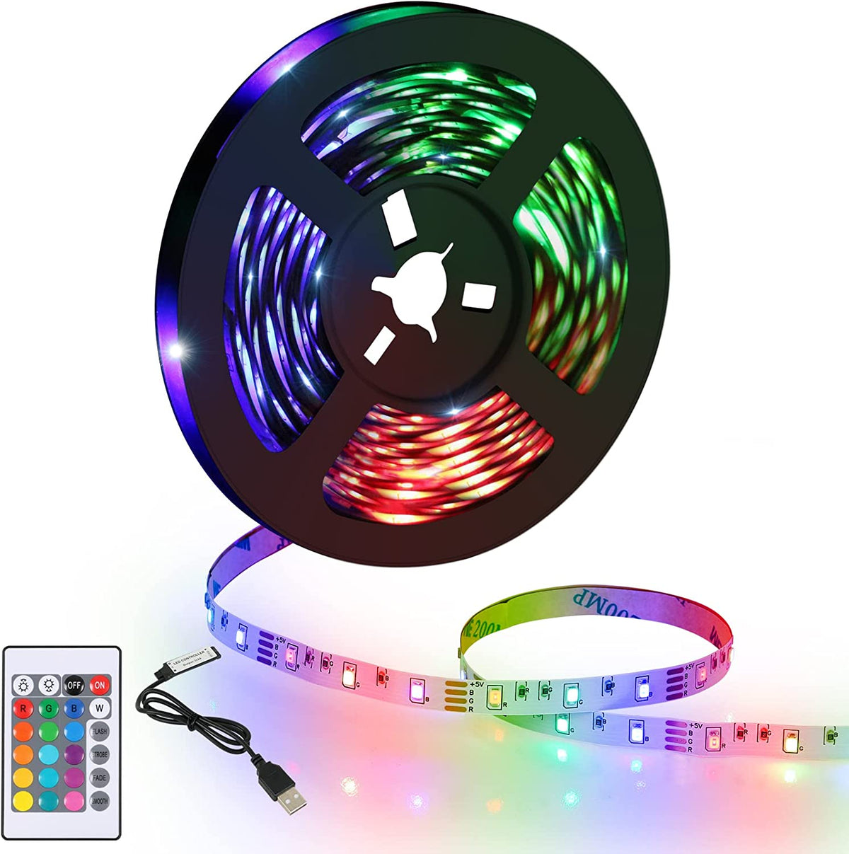 5M LED-strip, flexibele heldere RGB-kamer-LED, veelkleurige LED-lichtstrip met afstandsbediening voor slaapkamer, keuken, tv, feest