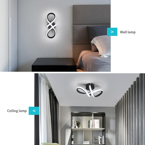 Moderne LED-plafondlamp 20W LED-wandlamp Vorm van 8 Wandlamp Koel wit 6000K voor slaapkamer, woonkamer, hal, entree Zwart