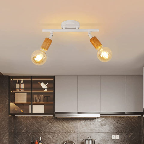 LED-plafondlamp 2 verstelbare spots, houtwitte LED-plafondlamp, plafondverlichting voor binnen voor keuken, woonkamer, slaapkamer, gang, zonder lampen, max. 60W