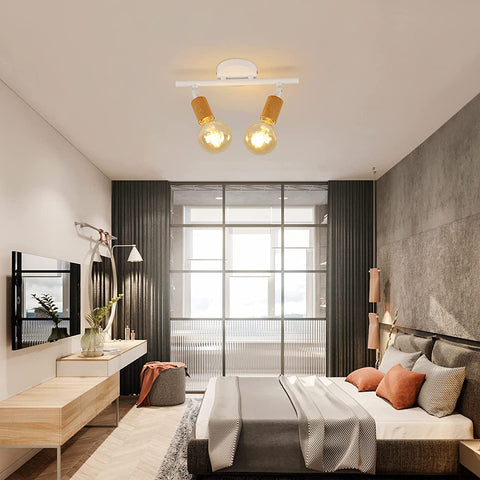 LED-plafondlamp 2 verstelbare spots, houtwitte LED-plafondlamp, plafondverlichting voor binnen voor keuken, woonkamer, slaapkamer, gang, zonder lampen, max. 60W