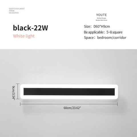 LED-wandlampen, moderne wandverlichtingslamp 22W 6000K, 60CM aluminium zwarte LED-lamp, decoratieve wandlamp voor slaapkamer woonkamer (koel wit licht)