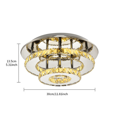 Kristallen plafondlamp spiegel roestvrij staal rond modern LED-lichtarmatuur kroonluchter verlichting 30CM 36W warm wit (3000-4000k)
