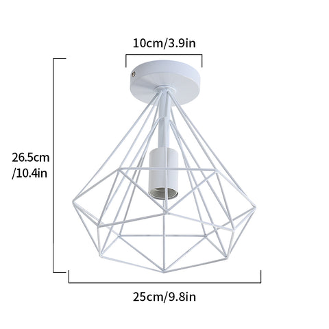Vintage industriële plafondlamp diamantvormige metalen kooi retro plafondlamp schaduw hanglamp voor eetkamer bar slaapkamer, 25cm (wit)