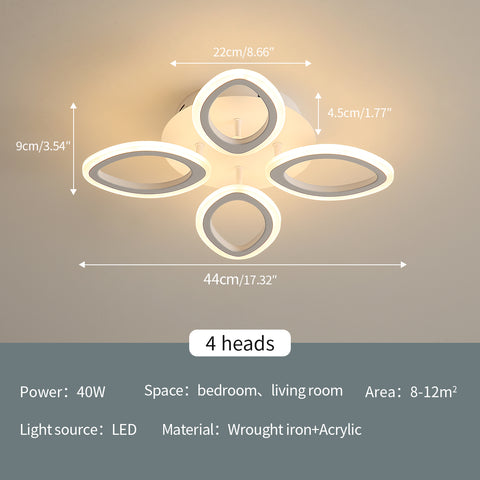 Moderne dimbare LED-plafondlamp 40W, bloemvorm design plafondlamp, acryl metalen bloemblaadje kroonluchter met afstandsbediening geschikt voor slaapkamers, trappen, gangen, balkons, gangpaden (4 lampen)