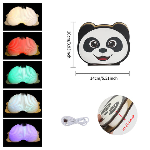 Goeco LED-opvouwbare boeklamp, veelkleurige cartoon Panda-nachtverlichting, USB-oplaadbare opvouwbare klaplamp voor