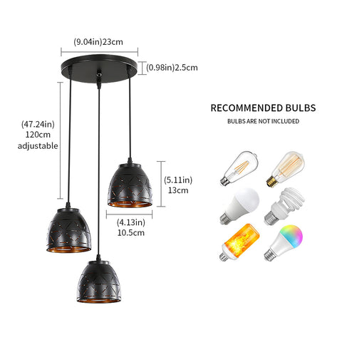 3 retro hanglampen, industriële hol gesneden kroonluchter, E27 vintage metalen plafondlamp, verlichting voor woonkamer keuken gang restaurant loft café bar