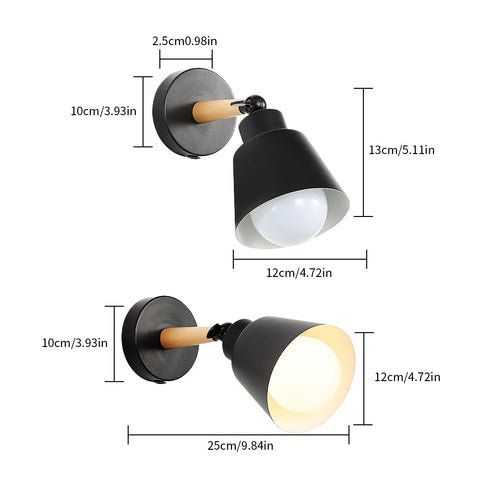 Retro binnenwandlampen, vintage industriële E27 wandlamp, metalen houten wandspots voor slaapkamer, balkon, gang, keuken, trap (zwart)