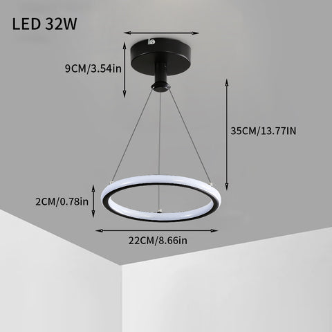 Moderne Led Ring Hanglamp 32W Moderne Led Eettafel Hanglamp Acryl Led Kroonluchter, 220V, 22CM Led Kroonluchter Plafondlamp Voor Woonkamer, Eetkamer, Hal, Café, Bar, Zwart