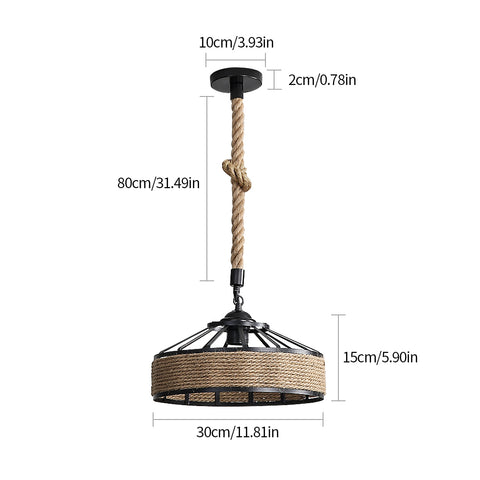 GOECO Henneptouw Kroonluchter, Retro Zwart Metalen Hanglamp, Landelijke Hangende Kroonluchters, Hal Plafondlamp E27 Verlichtingsarmatuur voor Woonkamer Slaapkamer Versieren Huis 220V