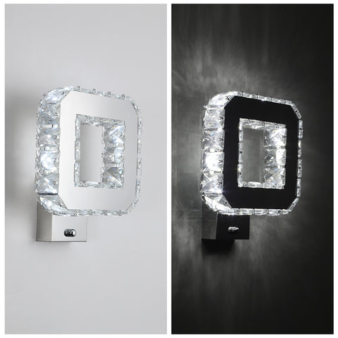 Kristallen wandlamp voor binnen, 12W, 1080lm, moderne LED-kristallen wandlamp, decoratie wandlamp voor slaapkamer, eetkamer, foyer, koel wit 6000K