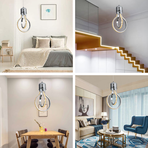 Moderne kroonluchter, LED-kristallen plafondlamp 21w 3000k, aluminium hanglamp voor slaapkamer keuken eetkamer bar gang tentoonstellingshal, in hoogte verstelbaar