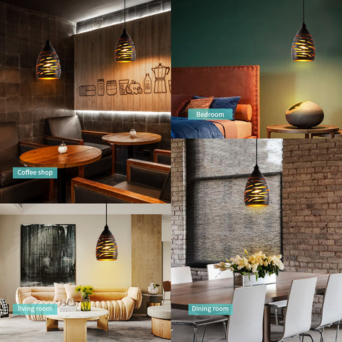 Moderne LED-hanglamp, industriële hol gesneden kroonluchter, plafondlamp metalen kooi hanger zwarte lampenkap E27 lamp voor woonkamer keuken hal restaurant loft café bar