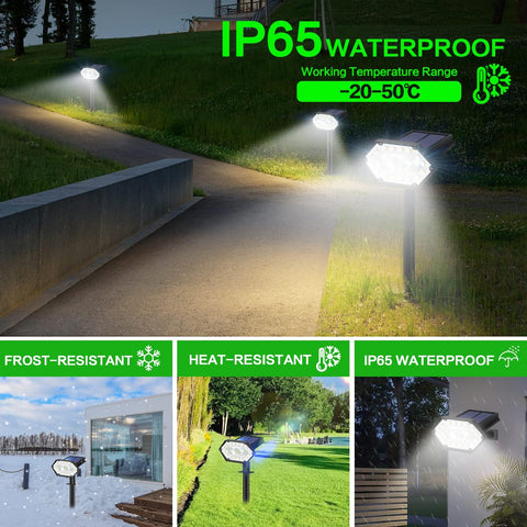2 stuks buitenzonnespot, 35 LED buitenzonnelamp waterdicht IP65, verstelbaar met 4 verlichtingsmodi, 180 ° buitenzonneschijnwerper voor tuin, binnenplaats, pad, oprit, koel wit licht