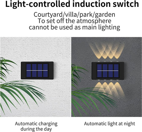 zonne-verlichting buiten 2 stuks LED-wandlamp warm wit 3000K voor binnenplaats tuin gang terras dicht bij muur pad patio villa zwart