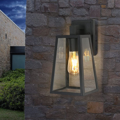 Buitenwandlamp, E27 buitenwandlamp IP65, glazen kap, vintage buitendecoratie wandlamp voor binnenplaats, tuin, terras, villa, gang (zonder lamp)