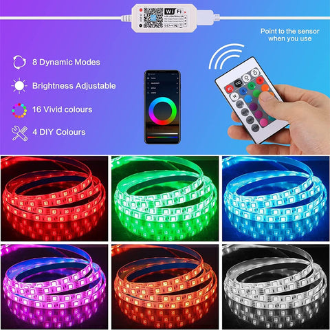 Smart WiFi LED-strip 5m 5050 RGB App-bediening, IP65 waterdichte veelkleurige flexibele lichtstrip met afstandsbediening voor thuis keuken televisie slaapkamer feest feestelijke decoratie