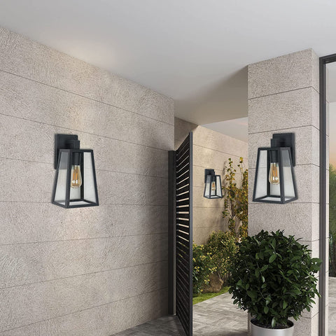 Buitenwandlamp, E27 buitenwandlamp IP65, glazen kap, vintage buitendecoratie wandlamp voor binnenplaats, tuin, terras, villa, gang (zonder lamp)