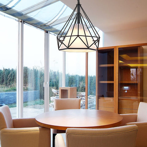 Industriële hanglamp, vintage industriële diamantvormige kroonluchter, metalen plafondlamp voor restaurantwoonkamer, zwart