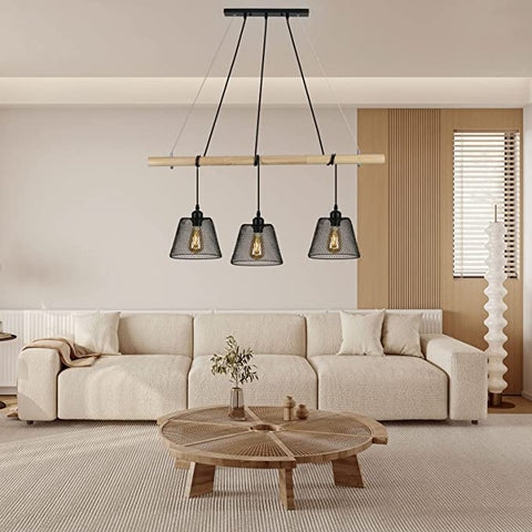 3 lampen vintage industriële hanglamp, gesplitste houten kroonluchter hangend met industrieel ontwerp, industriële woonkamerkroonluchter met E27-aansluiting, stalen hanglamp voor eetkamer