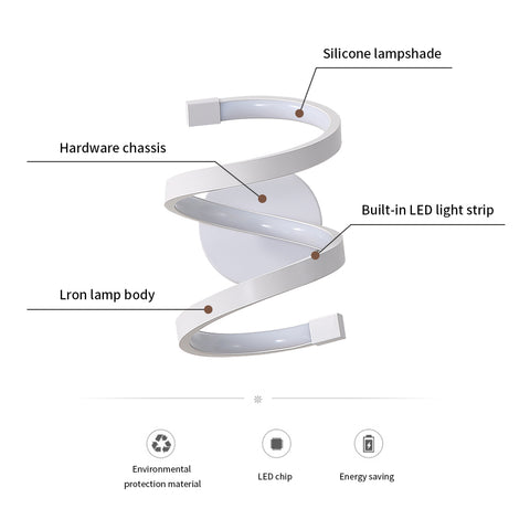 LED-wandlamp voor binnen, 18W witte spiraalvormige wandlamp, moderne wandlamp voor slaapkamer, gang, kantoor, koud wit licht 6500K