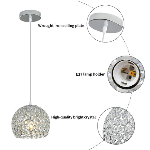 Moderne kristallen kroonluchter Moderne kroonluchter hanglamp E27 chroom hanglamp met 120 cm verstelbare kabel geschikt voor keuken, slaapkamer, kantoor, woonkamer (lamp niet inbegrepen)