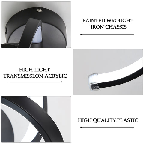 Binnenwandlamp, 19W gebogen design LED-wandlampen, moderne acryl wandlamp voor slaapkamer, woonkamer, hotel, trap, gangpad, zwarte kleur, koel wit licht