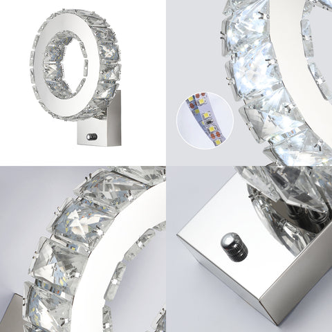 LED-wandlamp voor binnen, kristallen wandlamp, 9W koel wit licht 6000K modern design decoratie wandlamp voor woonkamer slaapkamer hal badkamer 24x20x10CM