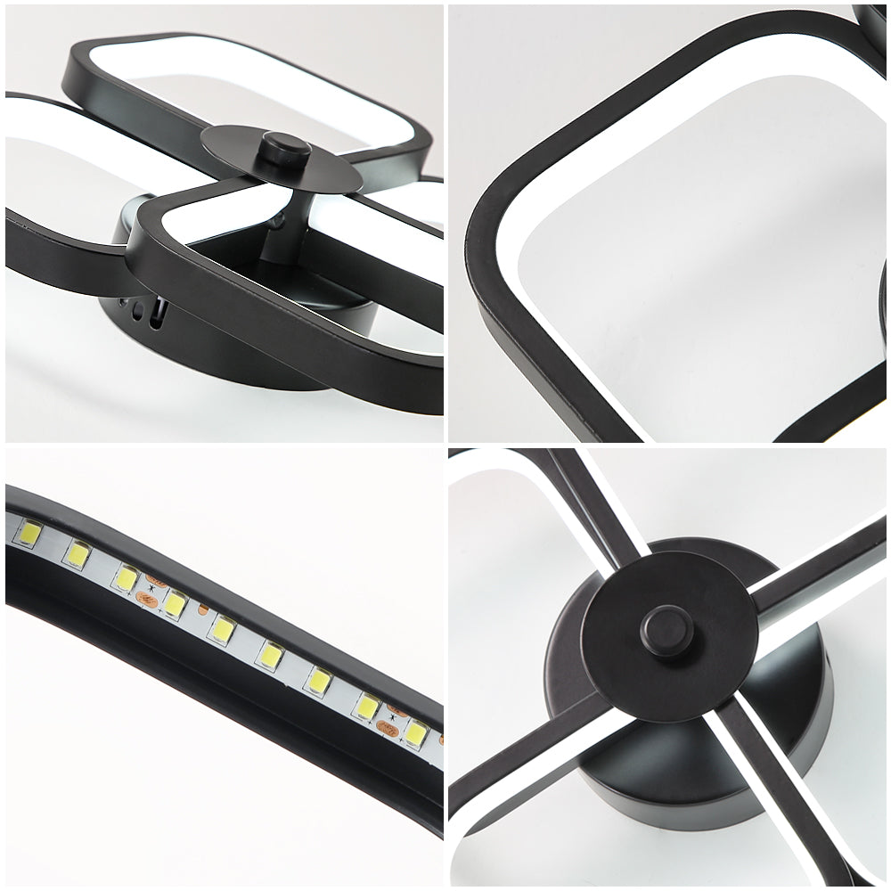Led-plafondlamp, moderne rechthoekige metalen acryl plafondlamp 32W kroonluchter plafondlamp, dia 24CM kantoorplafondlamp voor slaapkamer, woonkamer, eetkamer, hal zwart