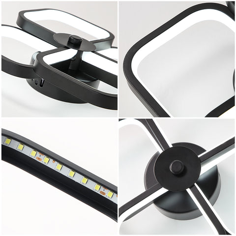 Led-plafondlamp, moderne rechthoekige metalen acryl plafondlamp 32W kroonluchter plafondlamp, dia 24CM kantoorplafondlamp voor slaapkamer, woonkamer, eetkamer, hal zwart