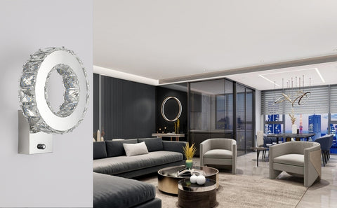LED-wandlamp voor binnen, kristallen wandlamp, 9W koel wit licht 6000K modern design decoratie wandlamp voor woonkamer slaapkamer hal badkamer 24x20x10CM