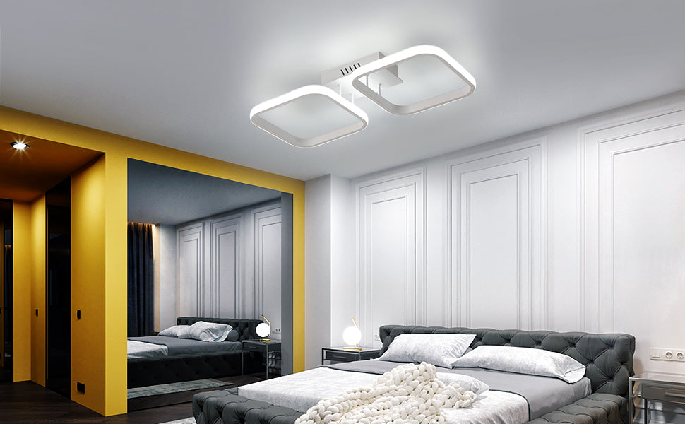 Plafonnier LED moderne, Lampe de plafond 2 carrés blancs