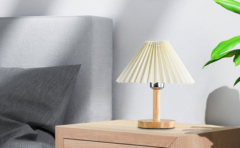 Bureaulamp, E27 houten geplooide tafellamp, mini creatief sfeerlicht voor slaapkamer