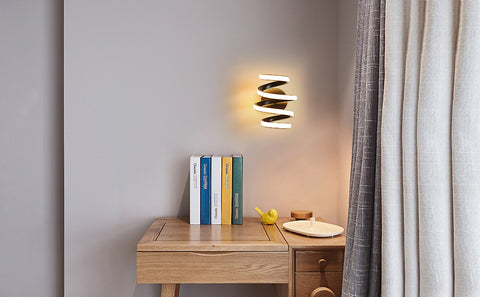 Led-wandlamp 21W Zwart Spiraal Eenvoudig Modern Creativiteit Aluminium Metaal Wandlamp 3000K Binnenwandlamp Geschikt voor slaapkamer, gang, woonkamer, bar