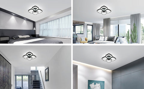 Led-plafondlamp, moderne rechthoekige metalen acryl plafondlamp 32W kroonluchter plafondlamp, dia 24CM kantoorplafondlamp voor slaapkamer, woonkamer, eetkamer, hal zwart