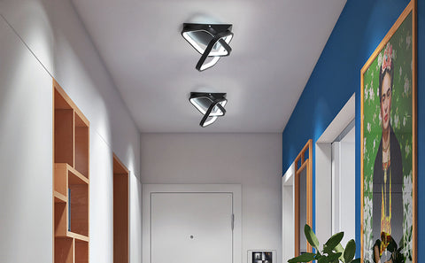 Moderne LED-plafondlamp 24W, 2 schuine vierkante plafondlampen in aluminium, zwart metalen plafondlamp, voor gangingang balkon, koel wit licht / 6500K