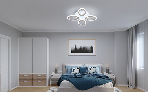 Moderne dimbare LED-plafondlamp 40W, bloemvorm design plafondlamp, acryl metalen bloemblaadje kroonluchter met afstandsbediening geschikt voor slaapkamers, trappen, gangen, balkons, gangpaden (4 lampen)