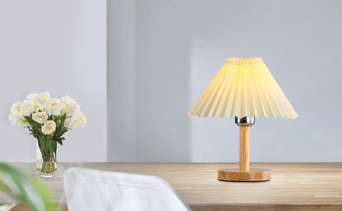 Bureaulamp, E27 houten geplooide tafellamp, mini creatief sfeerlicht voor slaapkamer
