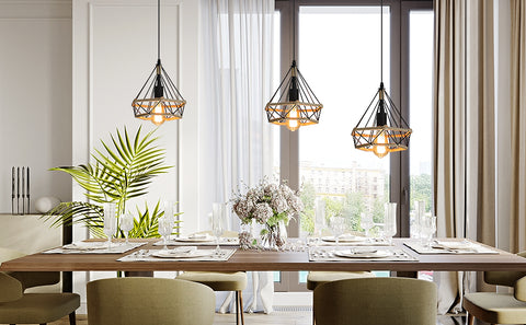 Henneptouwkooi-plafondlamp, industriële hangende kroonluchter 25 cm diamantvorm henneptouw