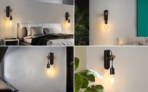 E27 houten wandlampen, retro LED-wandlamp, wandbedlamp voor slaapkamer, woonkamer, trap, max. 40W
