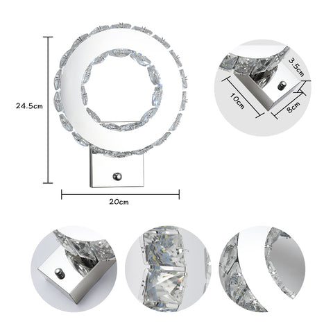 LED-wandlamp voor binnen, kristallen wandlamp, 9W koel wit licht 6000K modern design decoratie wandlamp voor woonkamer slaapkamer hal badkamer 24x20x10CM