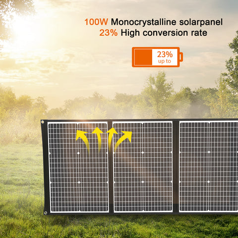 100W monokristallijne draagbare opvouwbare zonnepaneelkit met 3 USB-poorten voor buiten