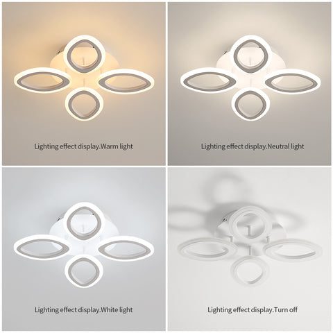 Moderne dimbare LED-plafondlamp 40W, bloemvorm design plafondlamp, acryl metalen bloemblaadje kroonluchter met afstandsbediening geschikt voor slaapkamers, trappen, gangen, balkons, gangpaden (4 lampen)