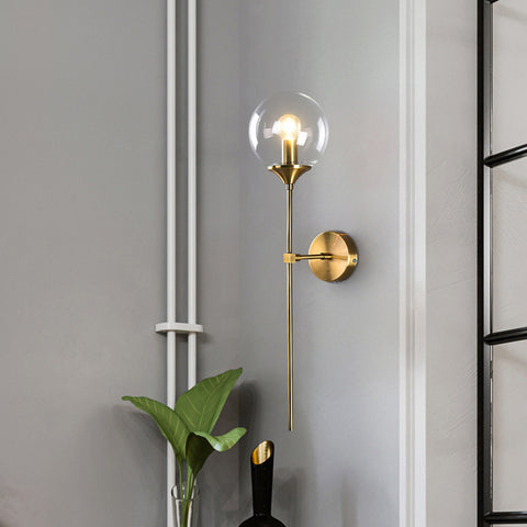Scandinavische moderne glazen wandlamp E14 gouden LED-achtergrondwandlamp voor keuken badkamer binnenverlichting home decor (amber)