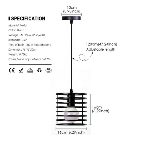 Moderne ijzeren hanglamp kooiontwerp metalen hanglamp binnenverlichtingsarmatuur 220V